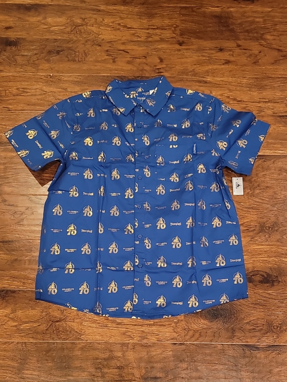 Disney 70th Celebration Short-Sleeve Button-Up Shirt with Castle Print